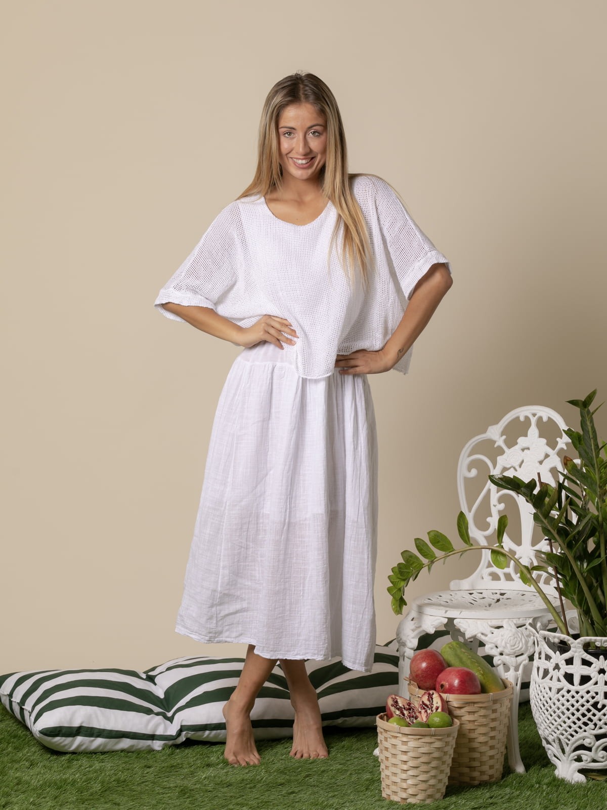 Woman Trendy textured cotton dress  White