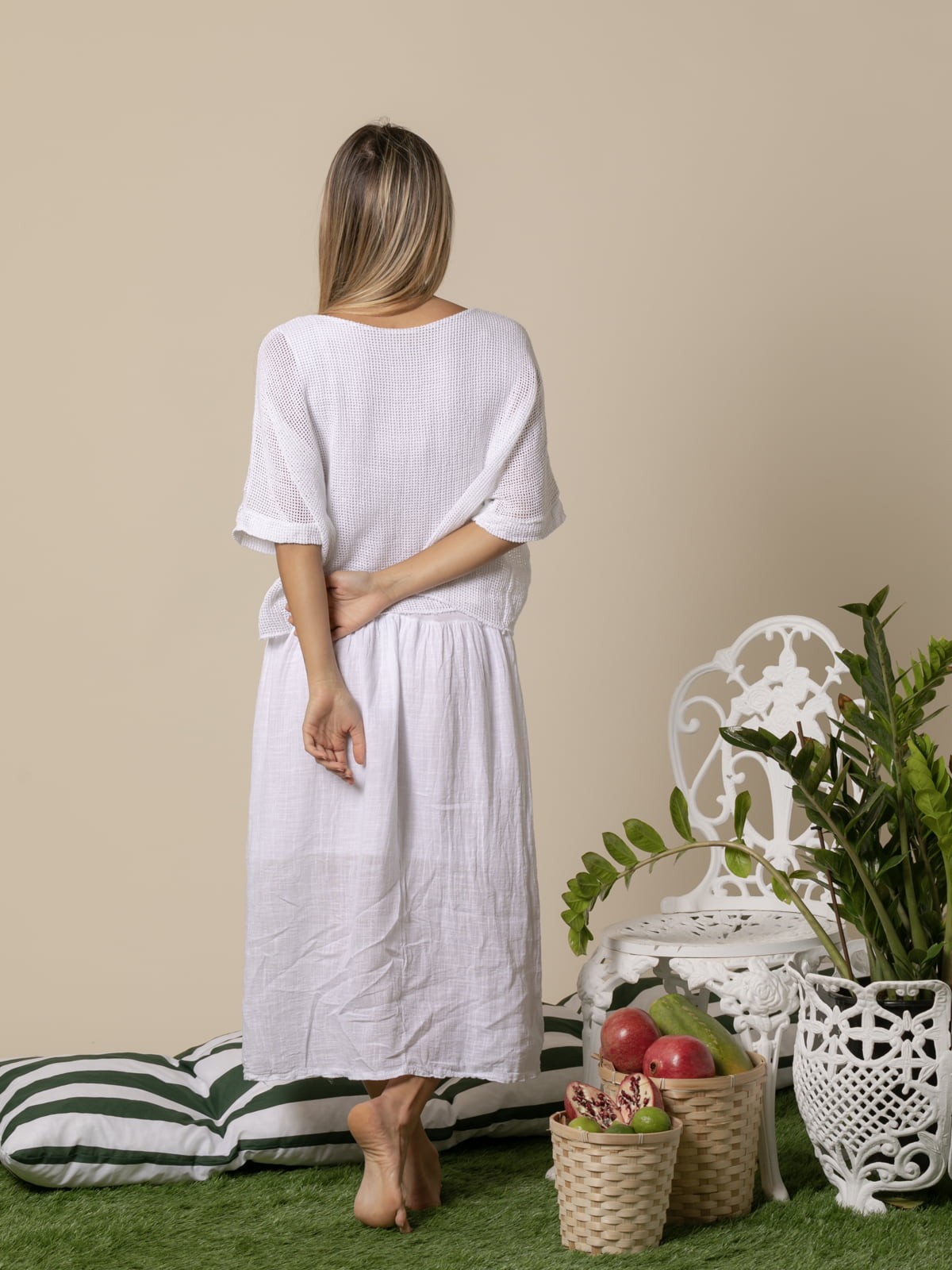Woman Trendy textured cotton dress  White