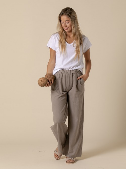 Woman Linen cotton trendy trousers Taupe