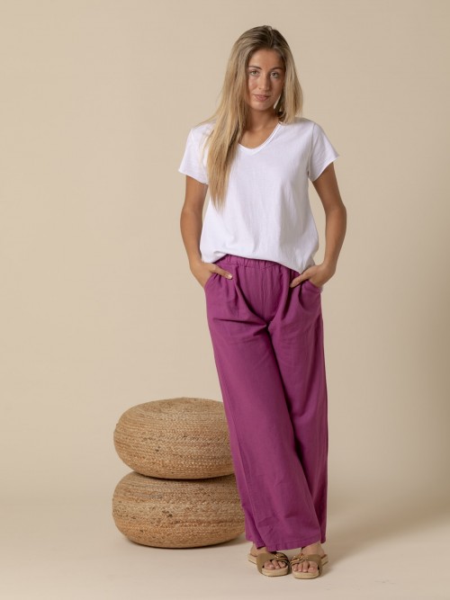 Woman Linen cotton trendy trousers Magenta