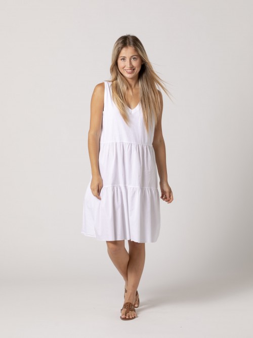 Woman sleeveless V-neck dress  White