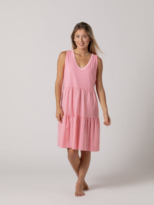 vestido escote en pico sin mangas pomelo
