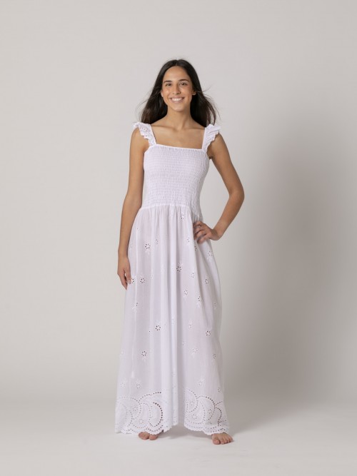 Woman Long dress with honeycomb  White
