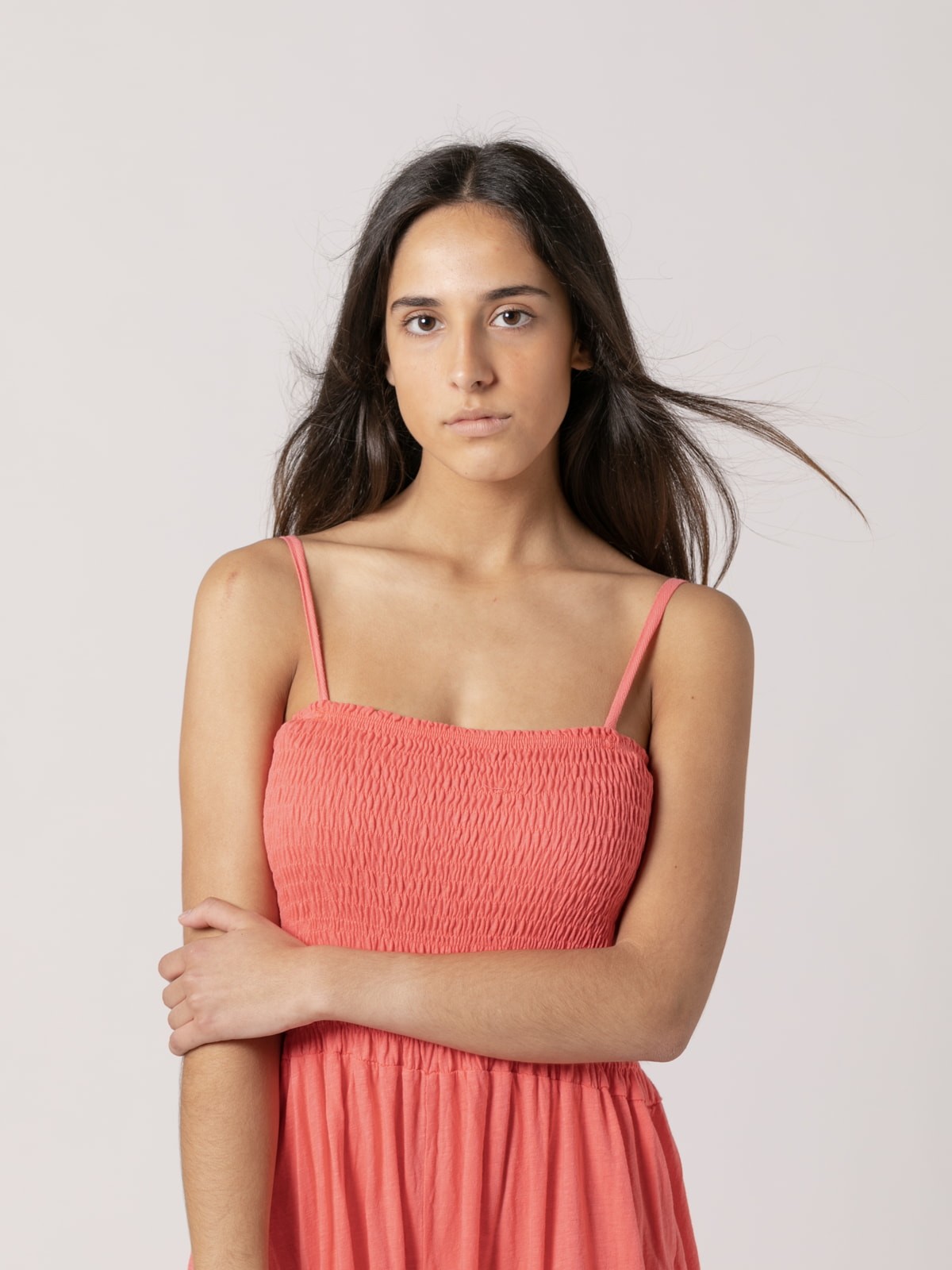 Woman Plain 100% cotton jumpsuit with cargo pockets  Coral