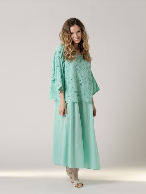Woman 2-piece embroidered cotton dress  Green