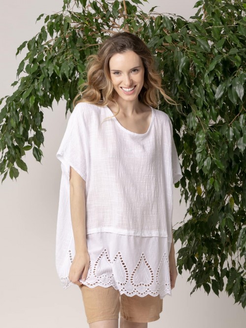 Blusa oversize algodón 100% detalle en bajo Blanco