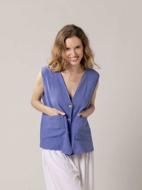 Woman Oversize vest with large pockets  Violet