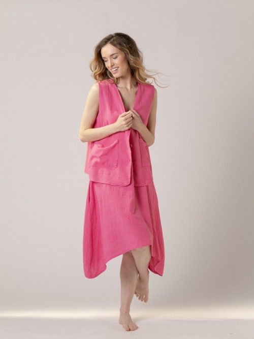 Woman Oversize vest with large pockets  Fuchsia
