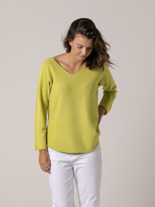 Woman Soft V-neck sweater Pistacho