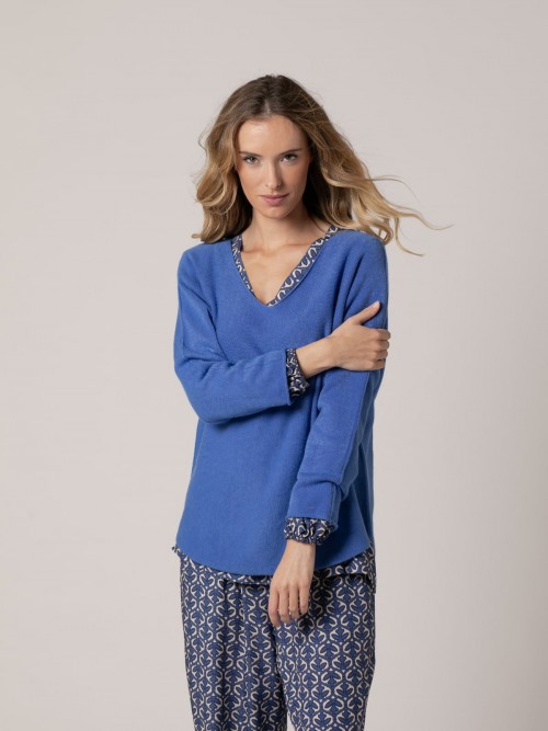 Woman Soft V-neck sweater azul klein