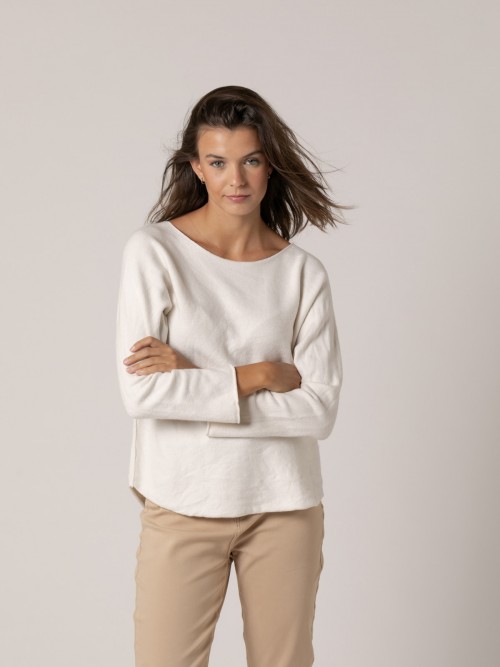 Woman boat neck soft jumper Beige Claro