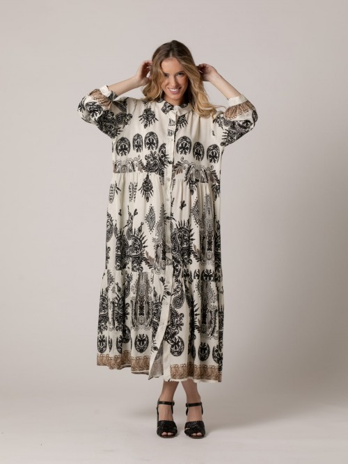 vestido largo camisero estampado Negro