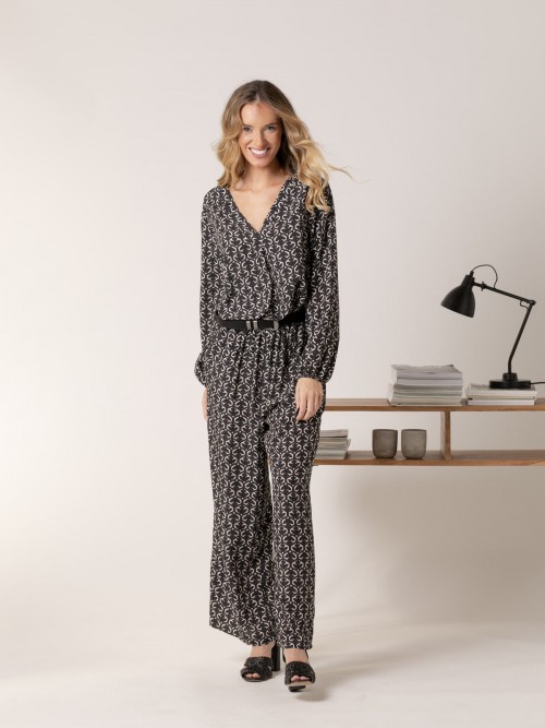 Woman Trendy faded print flowing trousers Black