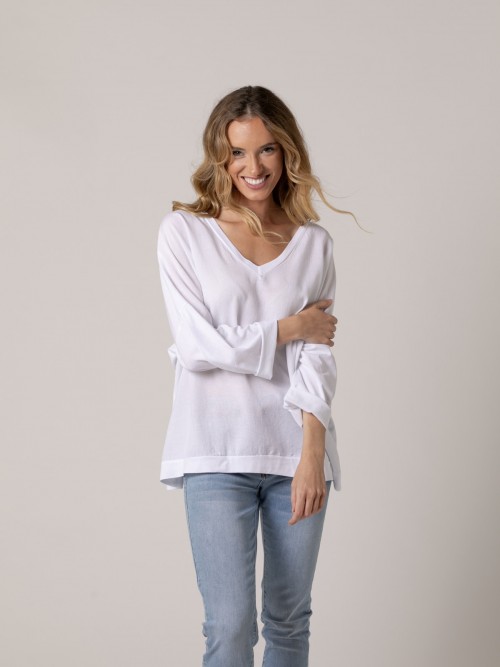 Camiseta lisa escote pico tencell Blanco