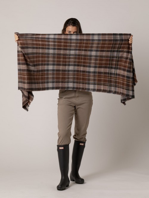 Woman Checked scarf with wool Taupe