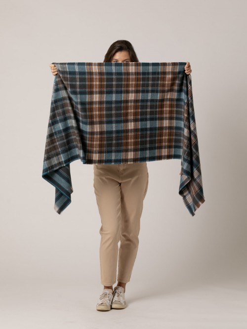 Woman Checked scarf with wool Blue