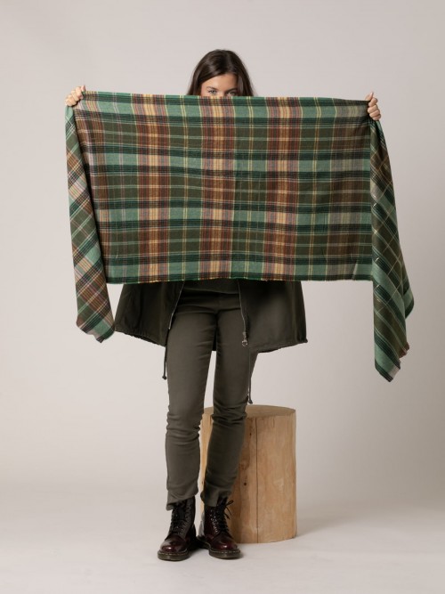Woman Checked scarf with wool Green