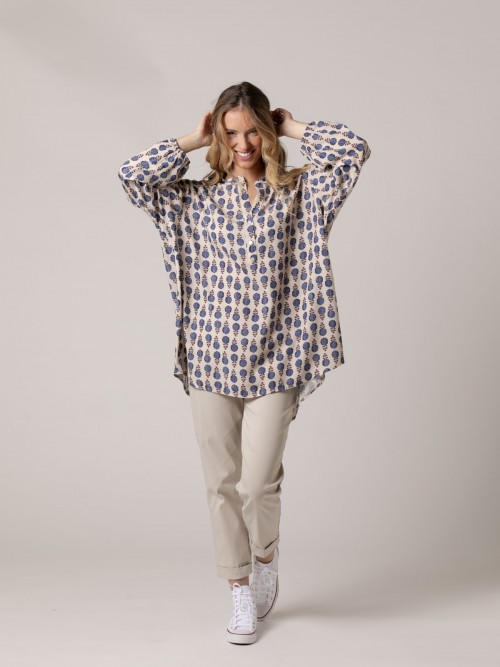 Blusa oversize estampada fluida Azul