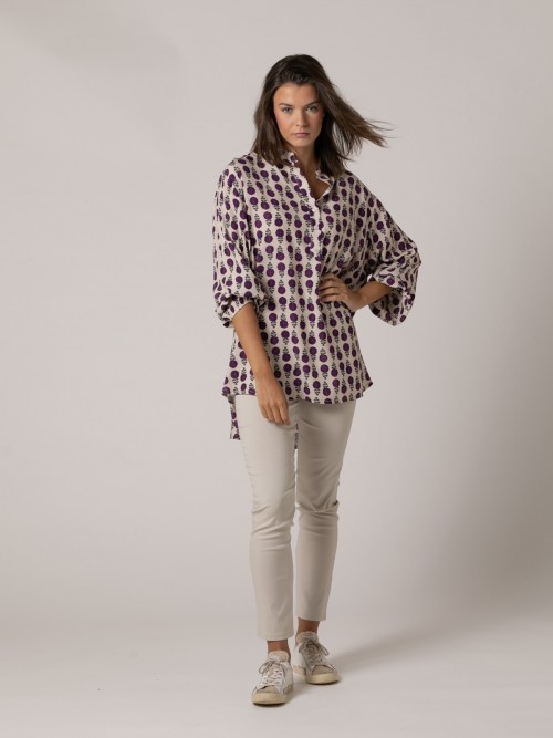 Woman Flowy printed oversize blouse Violet