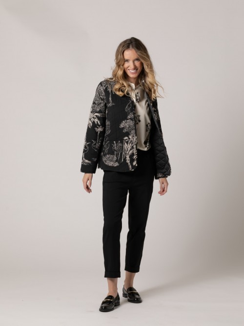 Woman Provencal print padded jacket Black