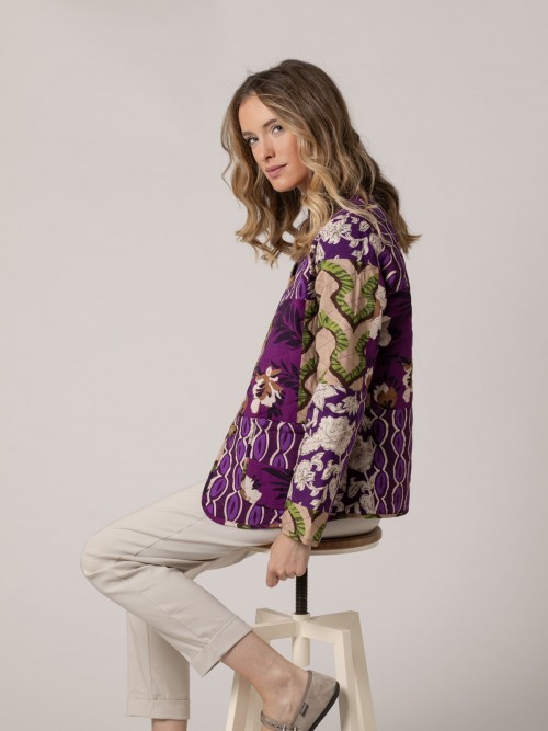 Woman Patchwork print padded jacket Violet