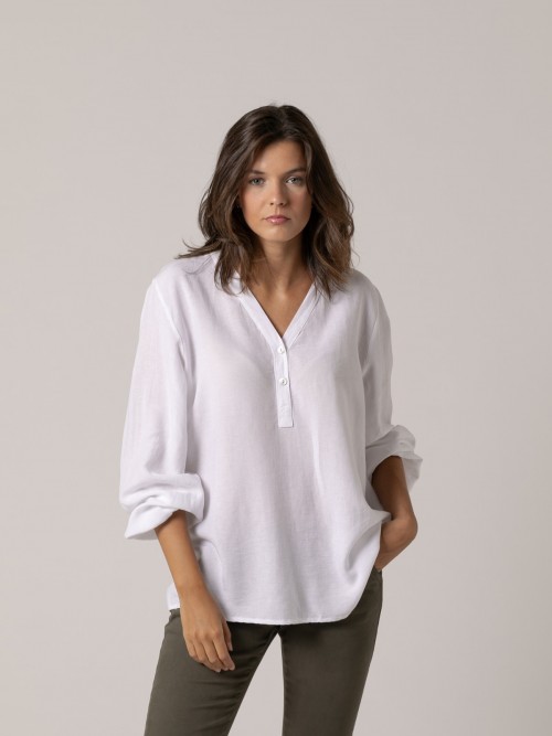 Camisa escote pico oversize viscosa 100% Blanco