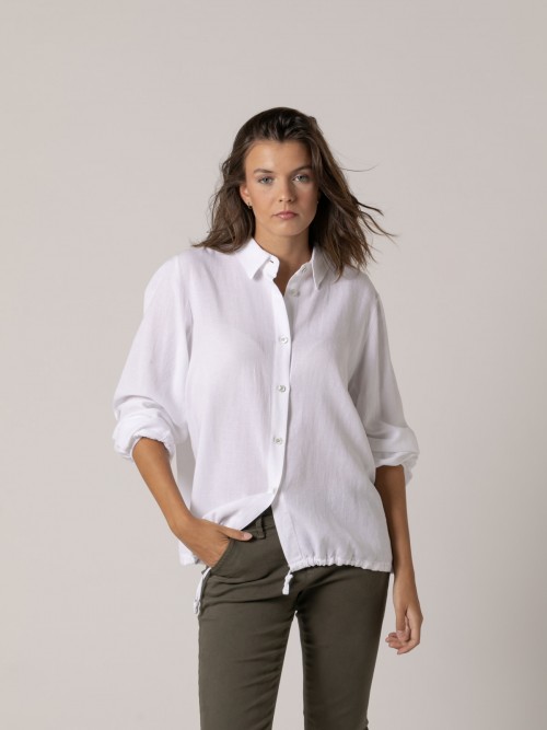 Woman 100% viscose flowing shirt with adjustable hem White
