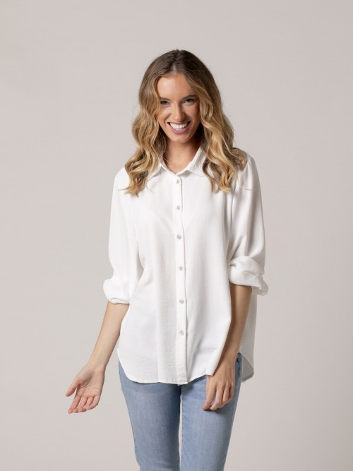 Woman Flowy shirt with shirt collar White