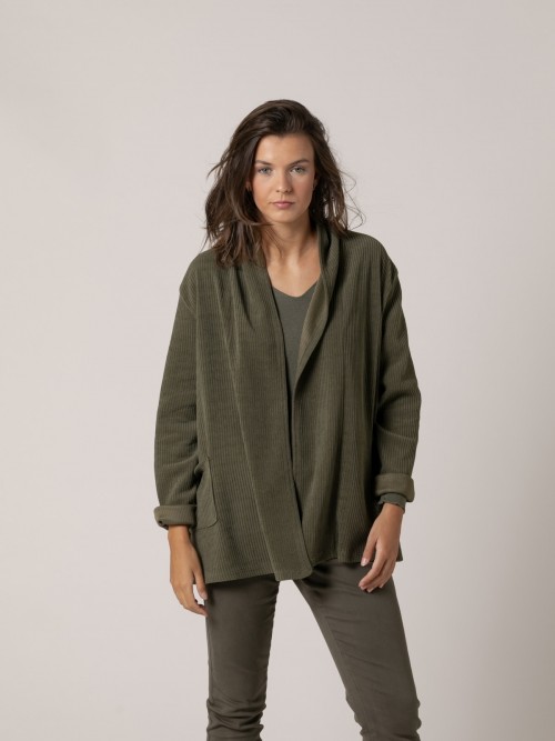 Woman Soft jacket with corduroy texture pockets Khaki