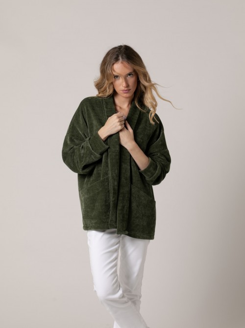 Woman Tuxedo collar soft fabric jacket Khaki
