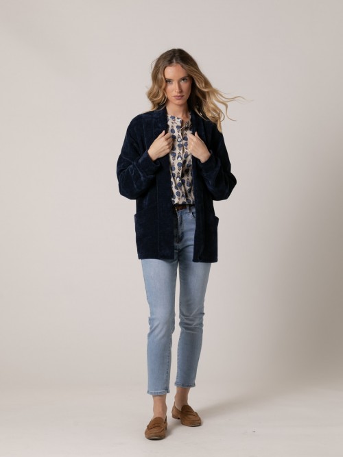 Chaqueta cuello smokin tejido soft Azul Marino