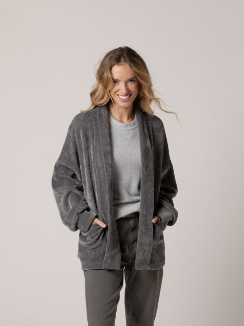 Woman Tuxedo collar soft fabric jacket Grey
