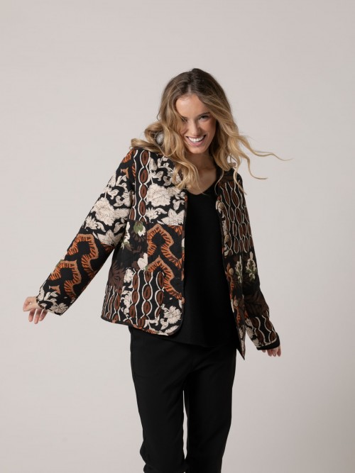 Woman Patchwork print padded jacket Black