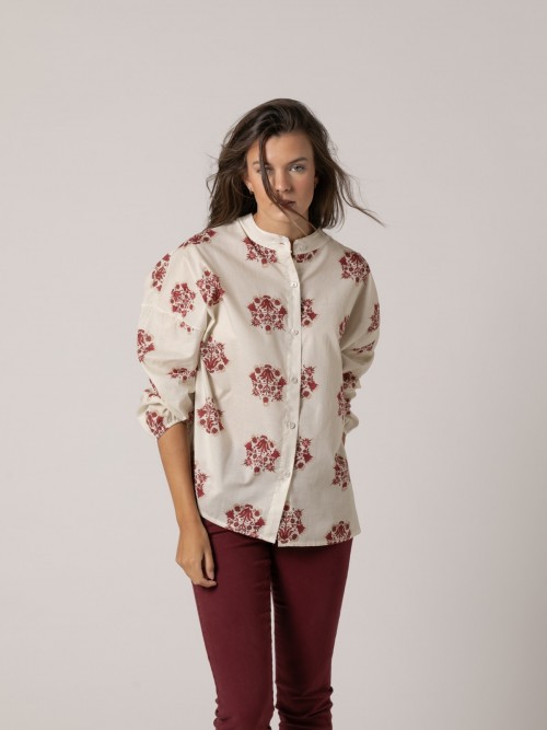 Woman 100% cotton printed blouse bouquet Red
