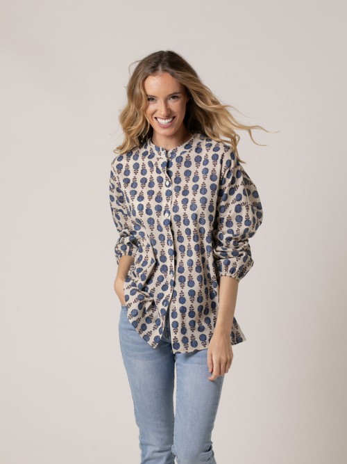 Blusa estampada algodón 100% flor Azul