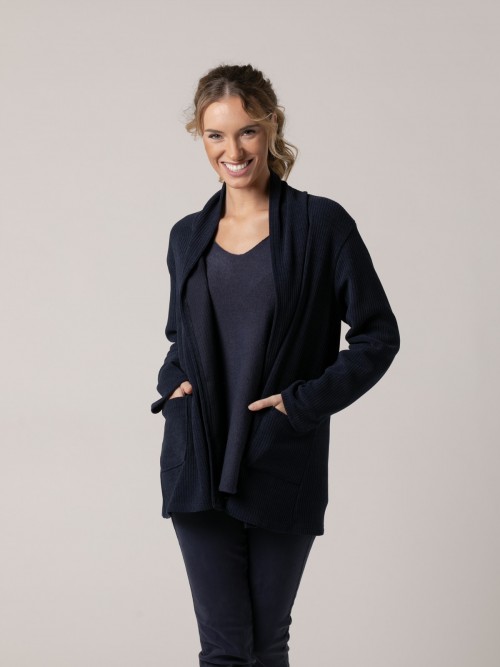 Woman Soft jacket with corduroy texture pockets Blue Navy