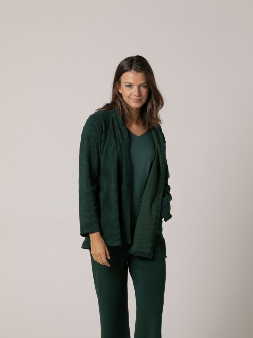 Woman Soft jacket with corduroy texture pockets Green oscuro