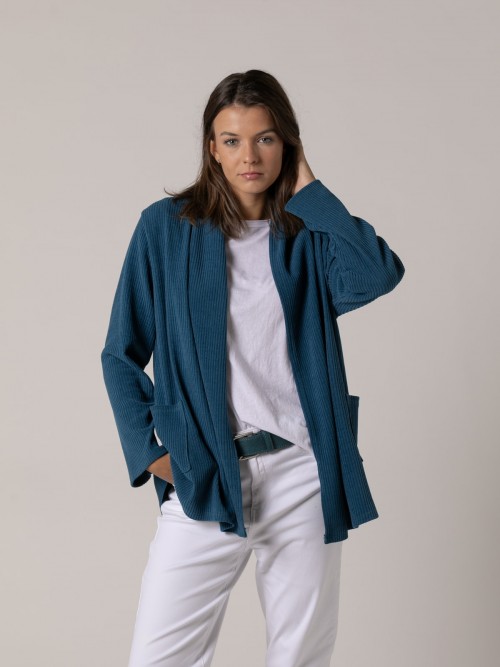 Woman Soft jacket with corduroy texture pockets Blue