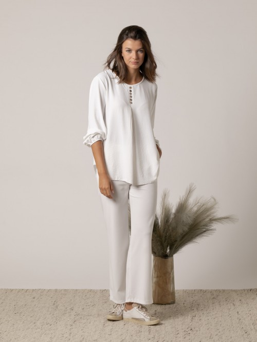 Blusa fluida amplia botones Blanco