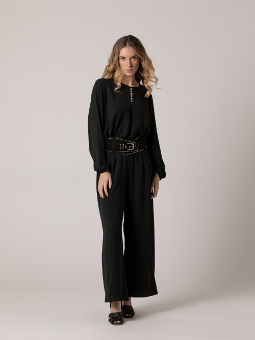 Blusa fluida amplia botones Negro