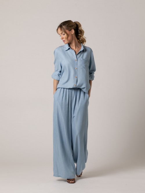 Woman Plain shirt with tencell pocket Blue Claro