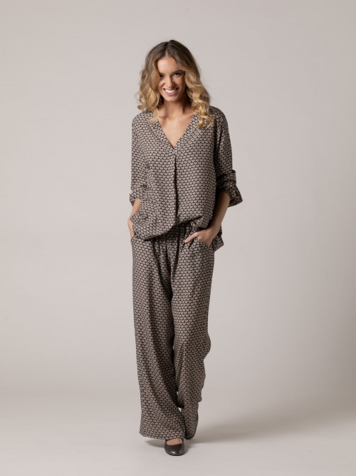 Woman 100% viscose cloud print flowing trousers Grey