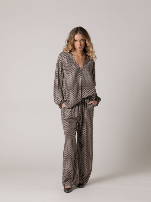 Camisa fluida estampado nubes viscosa 100% Gris