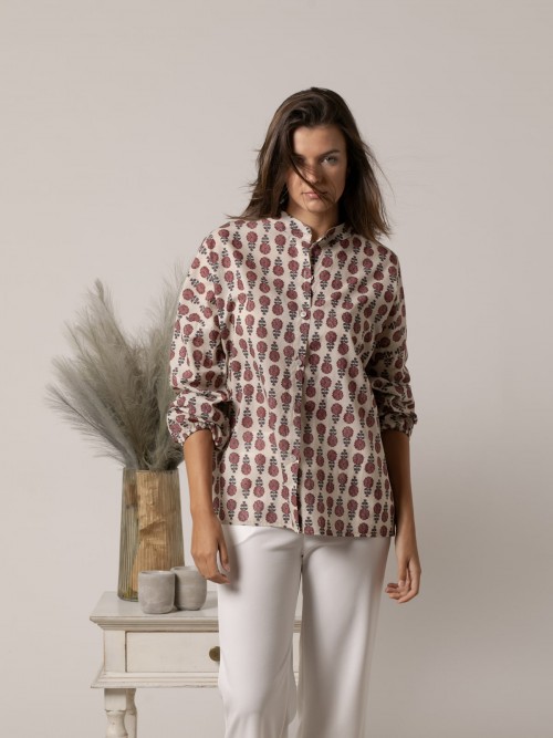 Blusa estampada algodón 100% flor Rosa