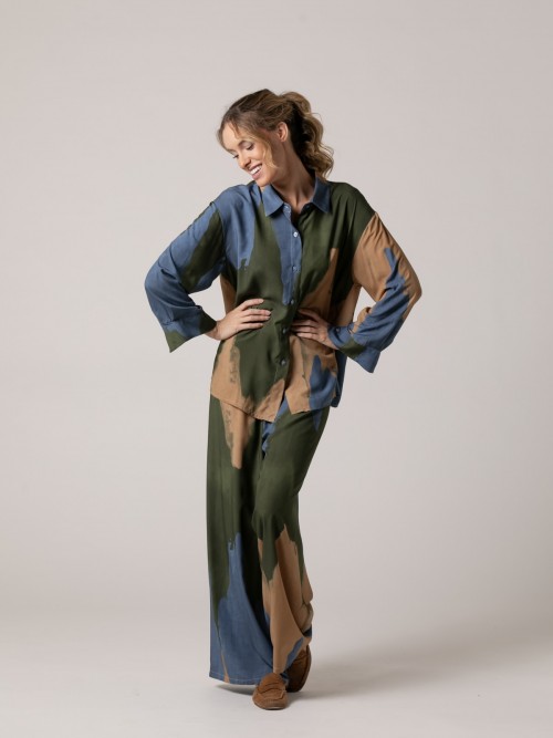 Woman Faded trendy long shirt Khaki