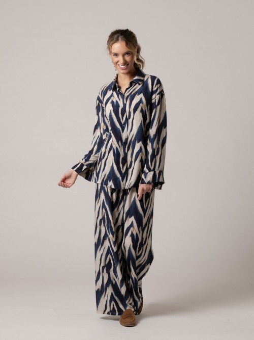 Woman Long solid color printed shirt Blue Navy
