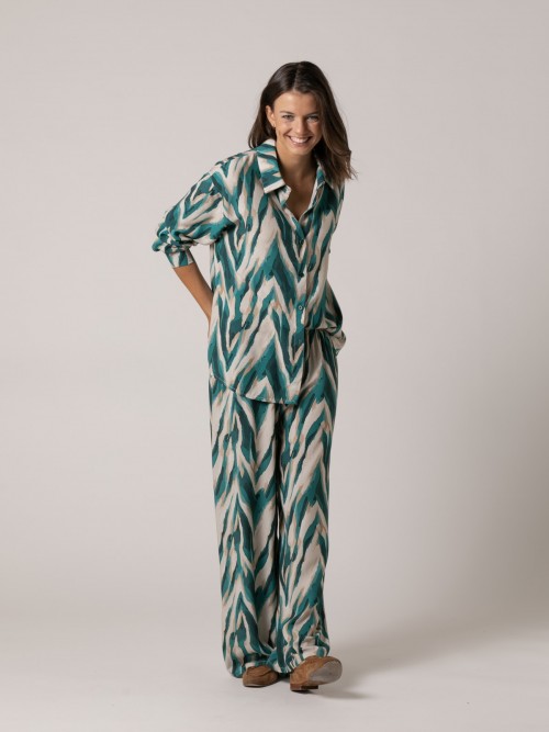 Woman Long solid color printed shirt Green