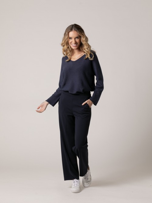 Woman Comfy wide leg trousers Blue Navy