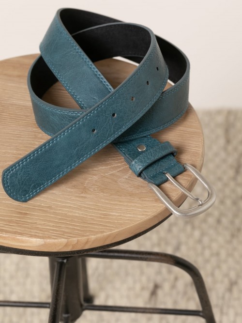 Cinturón cuero liso Azul