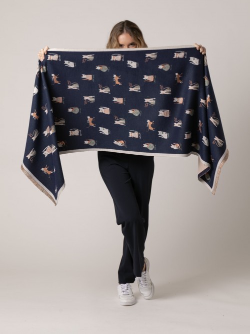 Woman Printed scarf 300 Blue Navy